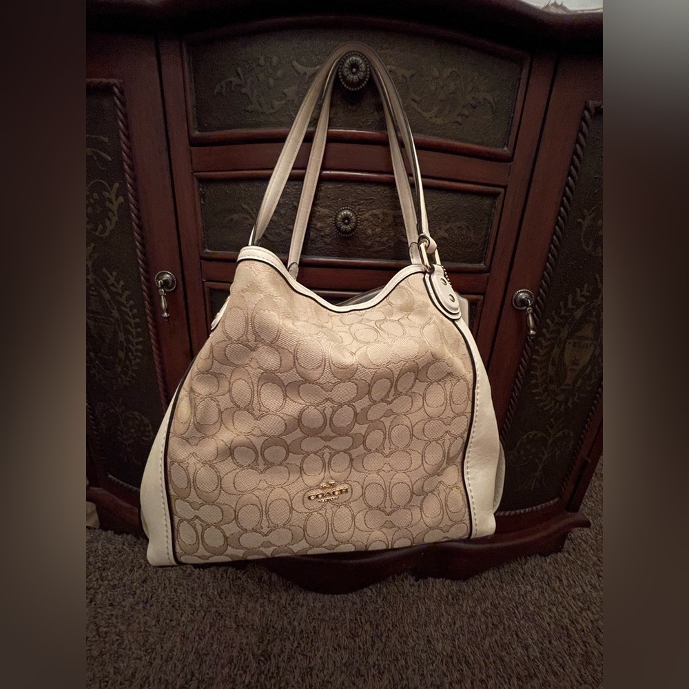 Coach Beige and Cream Signature Shoulder Bag
